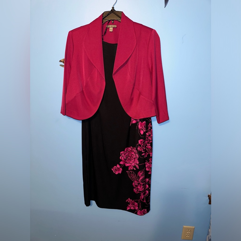 Black Floral Maya Brooke Dress With Hot Pink Blazer